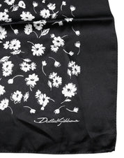 Black Floral Silk Square Wrap Shawl Scarf