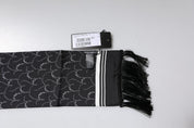 Black Patterned Skinny Fringes Shawl Scarf