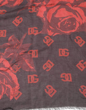 Black Red Floral Modal Wrap Shawl Scarf