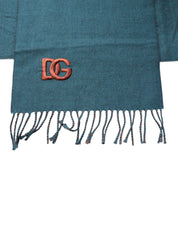 Blue Green Wool Fringes Wrap Shawl Scarf