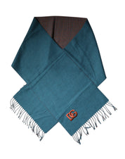 Blue Green Wool Fringes Wrap Shawl Scarf