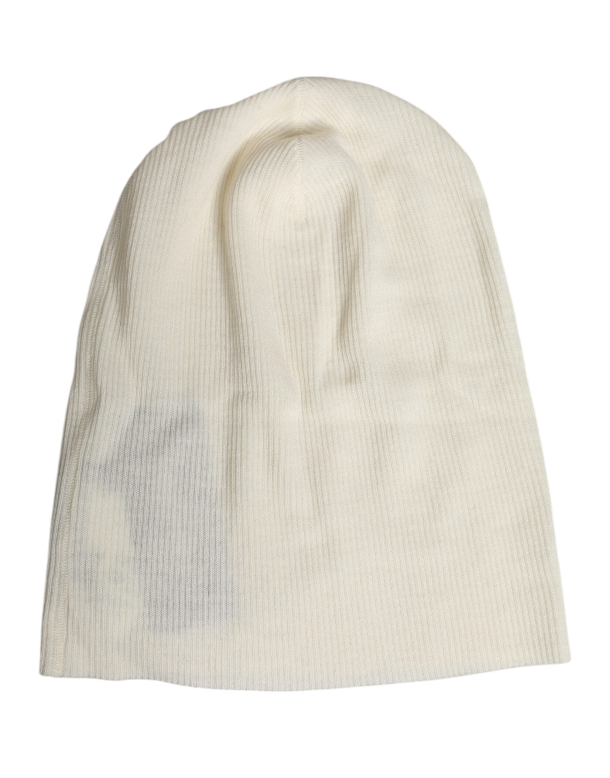 Beige Wool Blend Knitted Beanie Cap