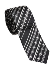 Black White Stripes Silk Adjustable Necktie Tie