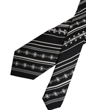 Black White Stripes Silk Adjustable Necktie Tie