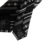 Black White Stripes Silk Adjustable Necktie Tie