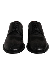 Black Embroidered Classic Leather Derby Dress Shoes