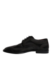 Black Embroidered Classic Leather Derby Dress Shoes