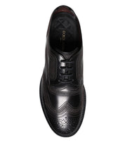 Black Embroidered Classic Leather Derby Dress Shoes
