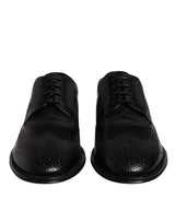 Black Embroidered Classic Leather Derby Dress Shoes