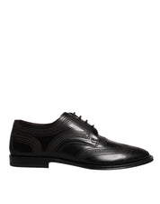Black Embroidered Classic Leather Derby Dress Shoes