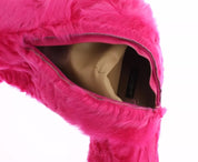 Pink Lamb Fur Leather Flat Boots Shoes
