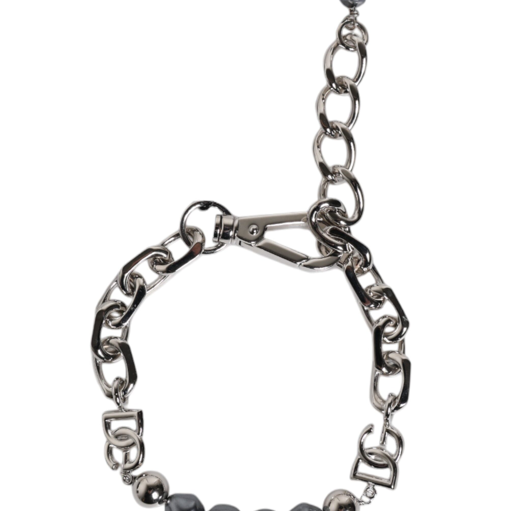 Dolce & Gabbana Silver Tone Chain Lobster Clasp Logo Gray Pearls Bracelet Dolce & Gabbana