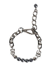 Dolce & Gabbana Silver Tone Chain Lobster Clasp Logo Gray Pearls Bracelet Dolce & Gabbana