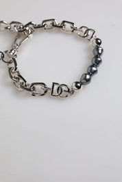 Dolce & Gabbana Silver Tone Chain Lobster Clasp Logo Gray Pearls Bracelet Dolce & Gabbana