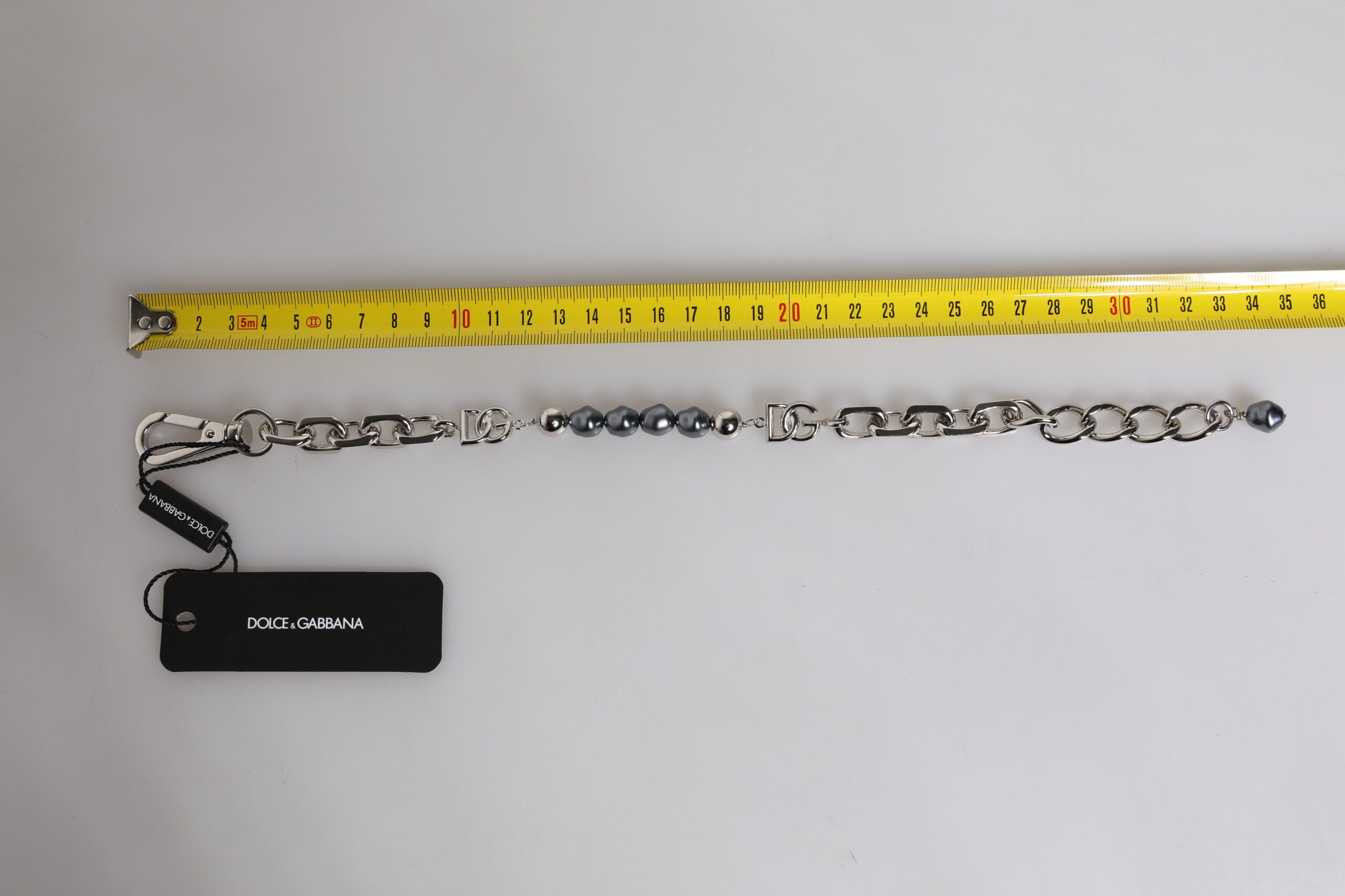 Dolce & Gabbana Silver Tone Chain Lobster Clasp Logo Gray Pearls Bracelet Dolce & Gabbana