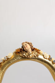 Gold Leather Floral Crystal Angel Headset Headphones