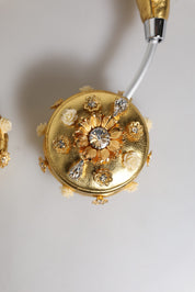 Gold Leather Floral Crystal Angel Headset Headphones