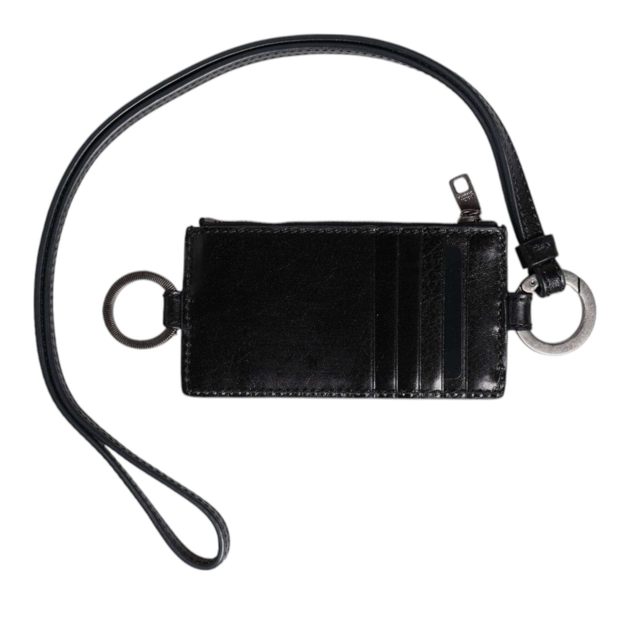 Dolce & Gabbana Black Leather Logo Embossed Lanyard Card Holder Wallet Dolce & Gabbana