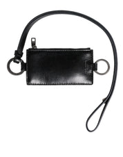 Dolce & Gabbana Black Leather Logo Embossed Lanyard Card Holder Wallet Dolce & Gabbana