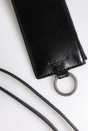 Dolce & Gabbana Black Leather Logo Embossed Lanyard Card Holder Wallet Dolce & Gabbana