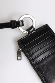 Dolce & Gabbana Black Leather Logo Embossed Lanyard Card Holder Wallet Dolce & Gabbana