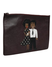 Brown Leather #DGFAMILY Embellished Men Clutch Pouch Bag