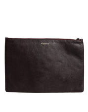 Brown Leather #DGFAMILY Embellished Men Clutch Pouch Bag