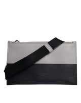 Black White Leather Logo Embossed Crossbody Bag