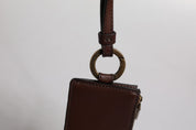 Dolce & Gabbana Brown Calf Leather Lanyard Logo Card Holder Wallet Dolce & Gabbana