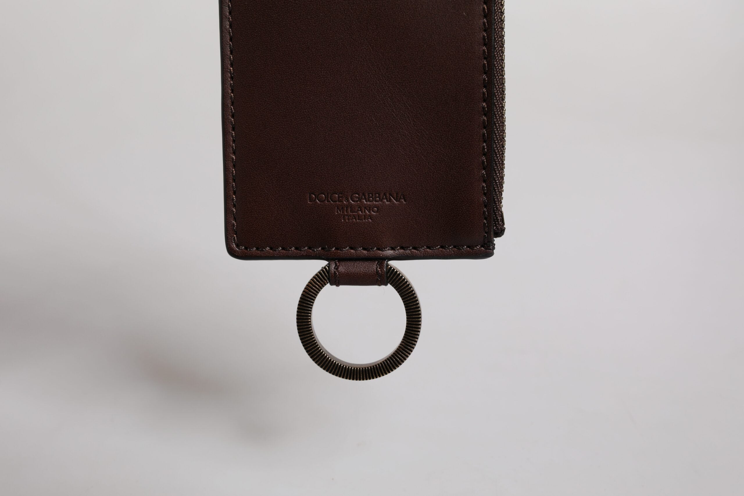 Dolce & Gabbana Brown Calf Leather Lanyard Logo Card Holder Wallet Dolce & Gabbana
