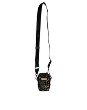 Multicolor Leopard Jacquard Logo Plaque Neck Strap Bag