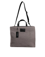 Grey Alpaca Wool Logo Plaque Tote Shoulder Bag