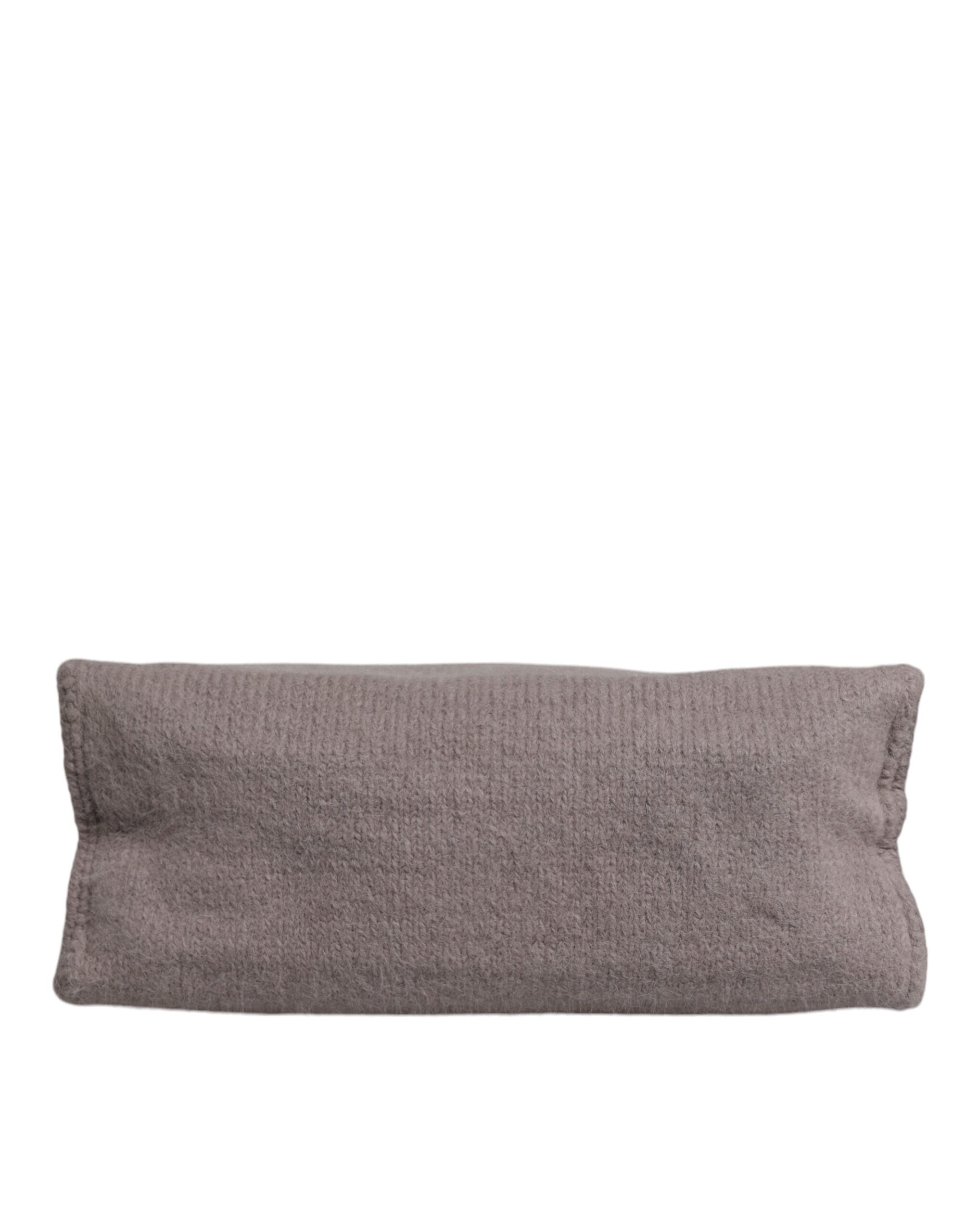 Grey Alpaca Wool Logo Plaque Tote Shoulder Bag