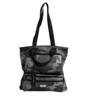 Gray Camo Cotton Multiple Compartments Tote Bag