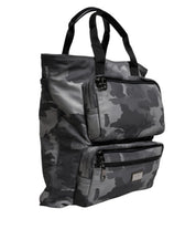 Gray Camo Cotton Multiple Compartments Tote Bag