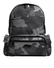 Dolce & Gabbana Gray Cotton Camouflage Logo Plaque Backpack Bag Dolce & Gabbana