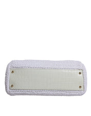 White Rafia Leather Top Handle Crossbody Bag