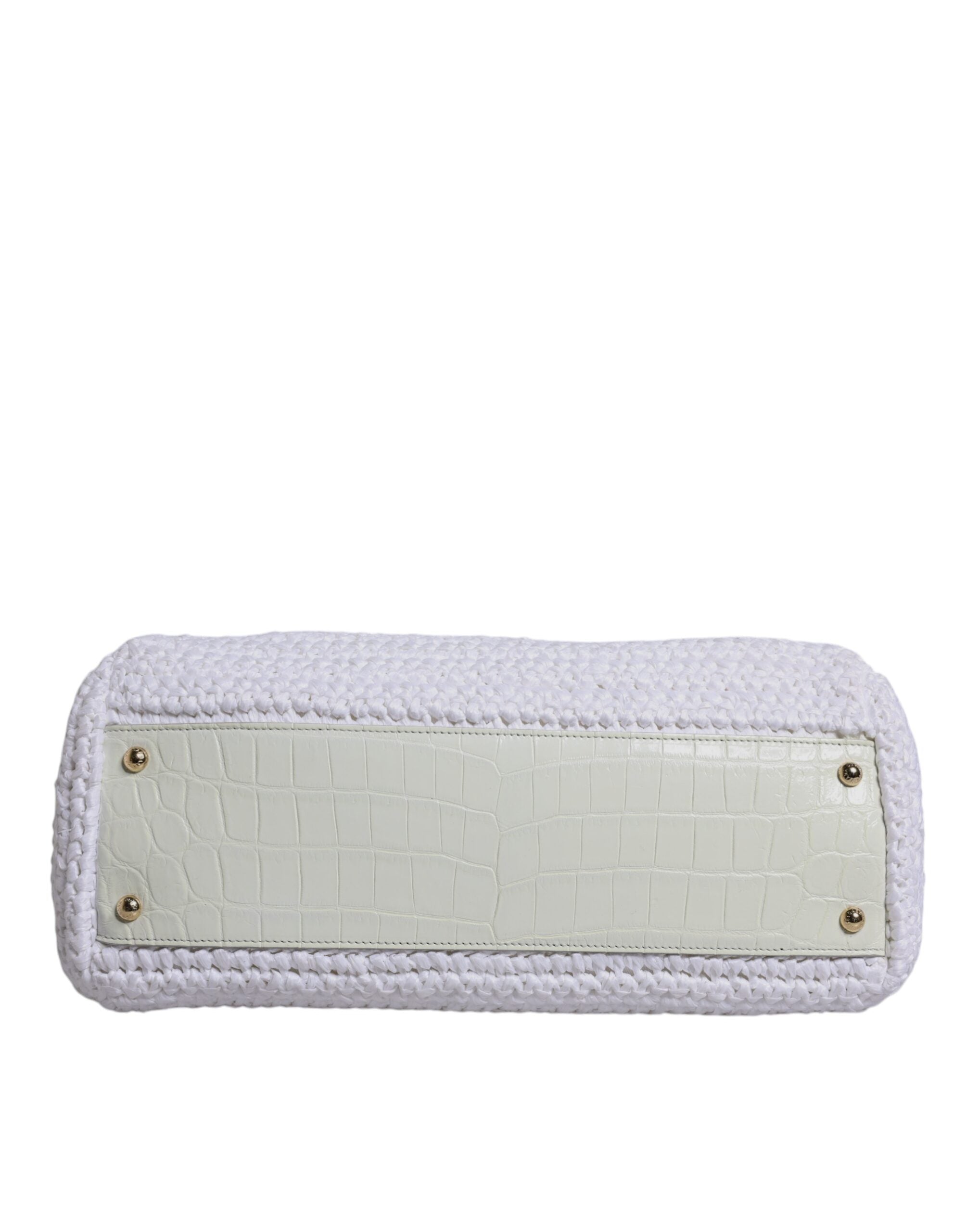 Dolce & Gabbana White Rafia Leather Top Handle Crossbody Bag Dolce & Gabbana