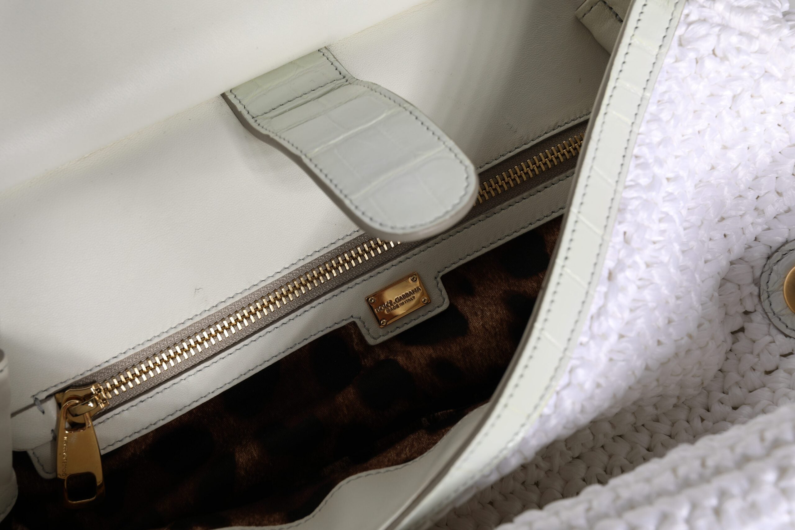 Dolce & Gabbana White Rafia Leather Top Handle Crossbody Bag Dolce & Gabbana