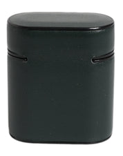 Green Calfskin Leather Logo Print Flip Holder Airpods Case