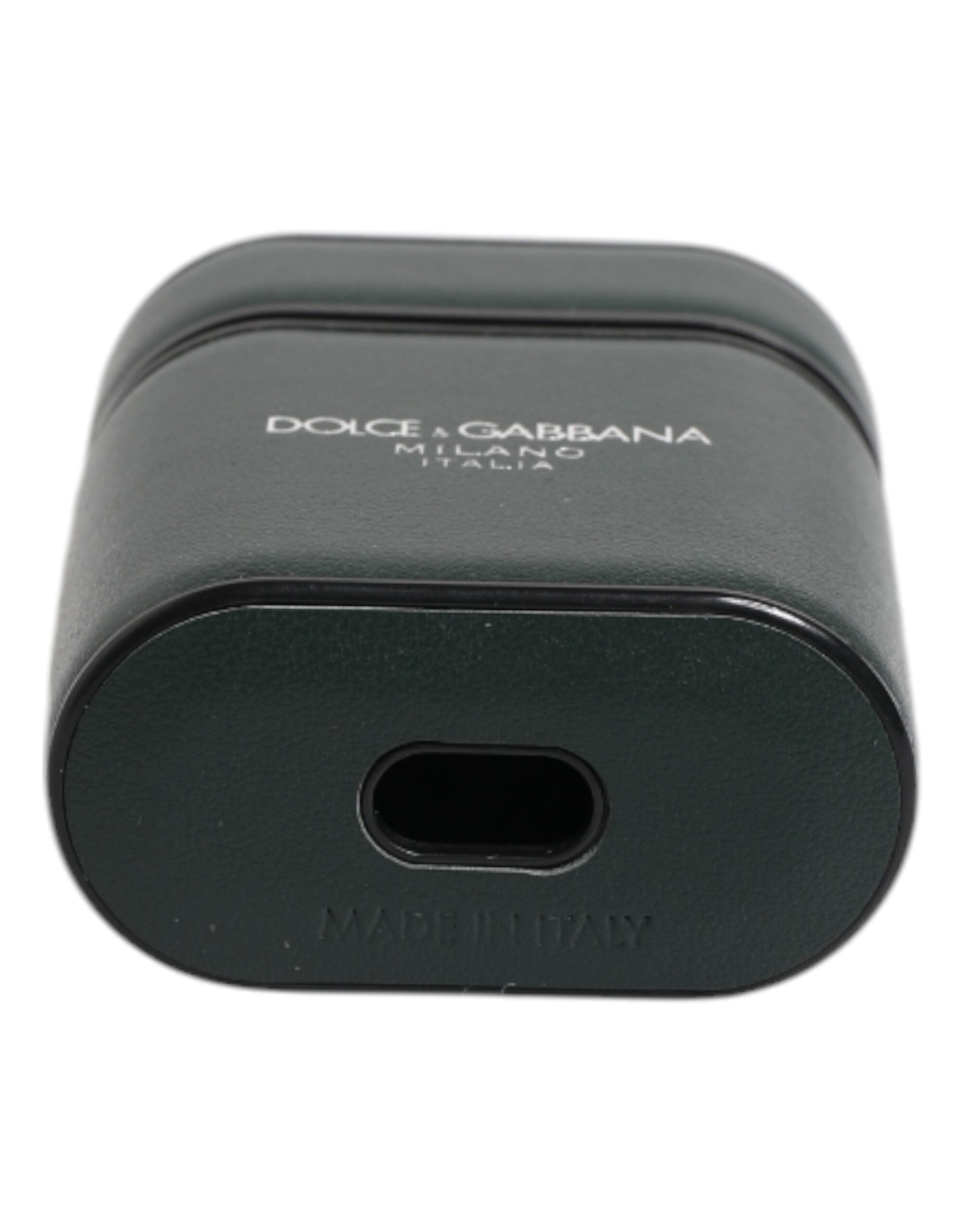 Green Calfskin Leather Logo Print Flip Holder Airpods Case