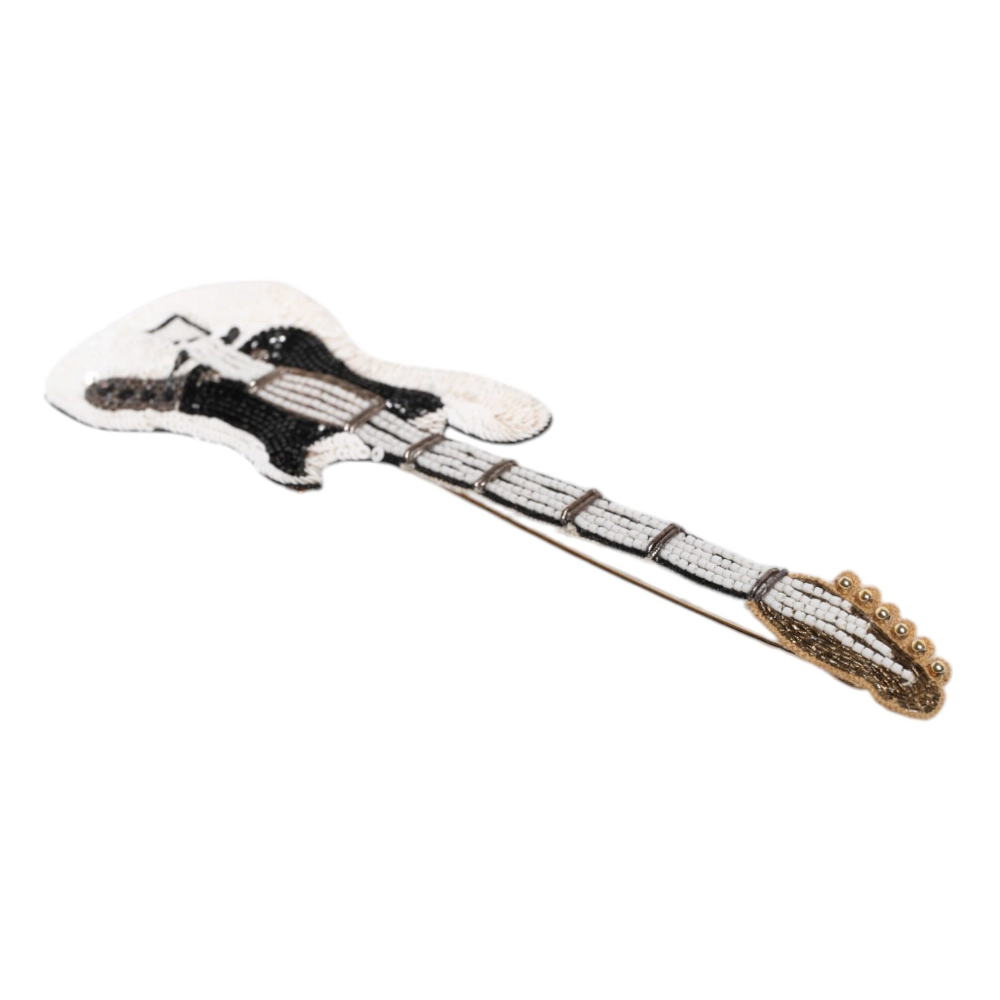 Dolce & Gabbana Gold Brass Logo Beaded Guitar Pin Brooch Dolce & Gabbana