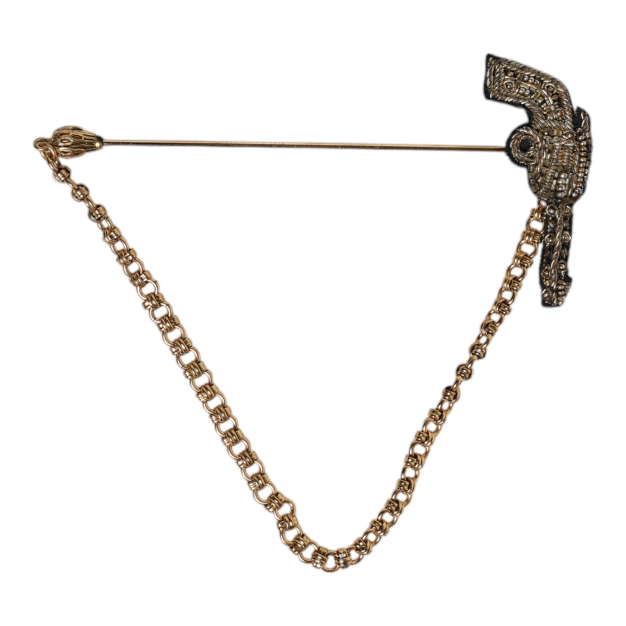 Dolce & Gabbana Black Gold Brass Copper Revolver Brooch Lapel Pin Dolce & Gabbana