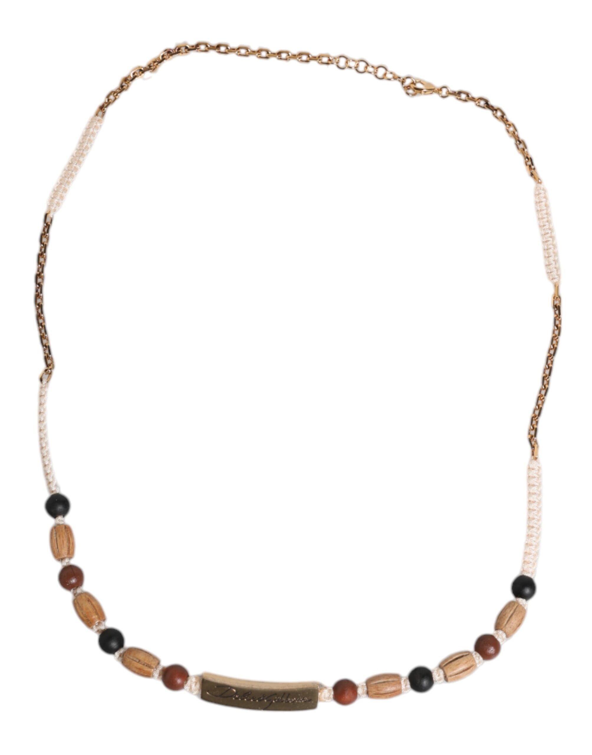 Dolce & Gabbana Black Gold Wooden Beaded Logo Pendant Necklace Dolce & Gabbana