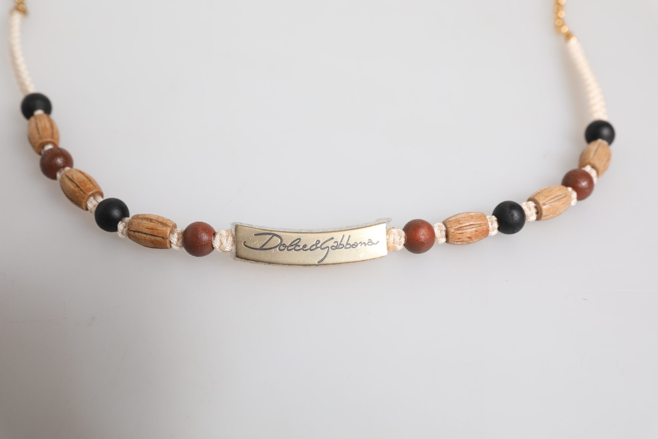Dolce & Gabbana Black Gold Wooden Beaded Logo Pendant Necklace Dolce & Gabbana