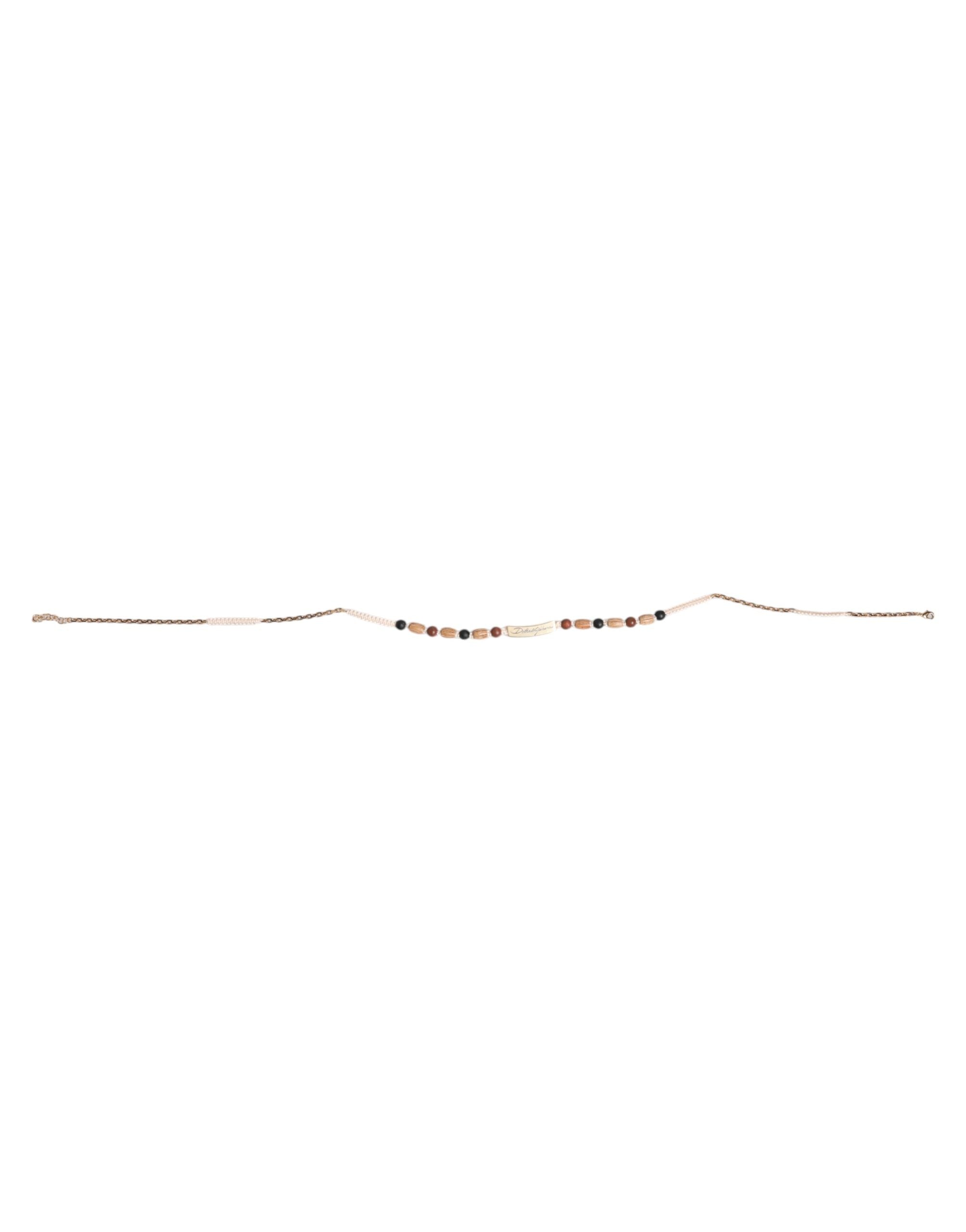 Dolce & Gabbana Black Gold Wooden Beaded Logo Pendant Necklace Dolce & Gabbana