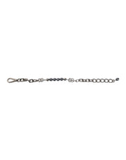 Silver Tone Chain Lobster Clasp Logo Gray Pearls Bracelet