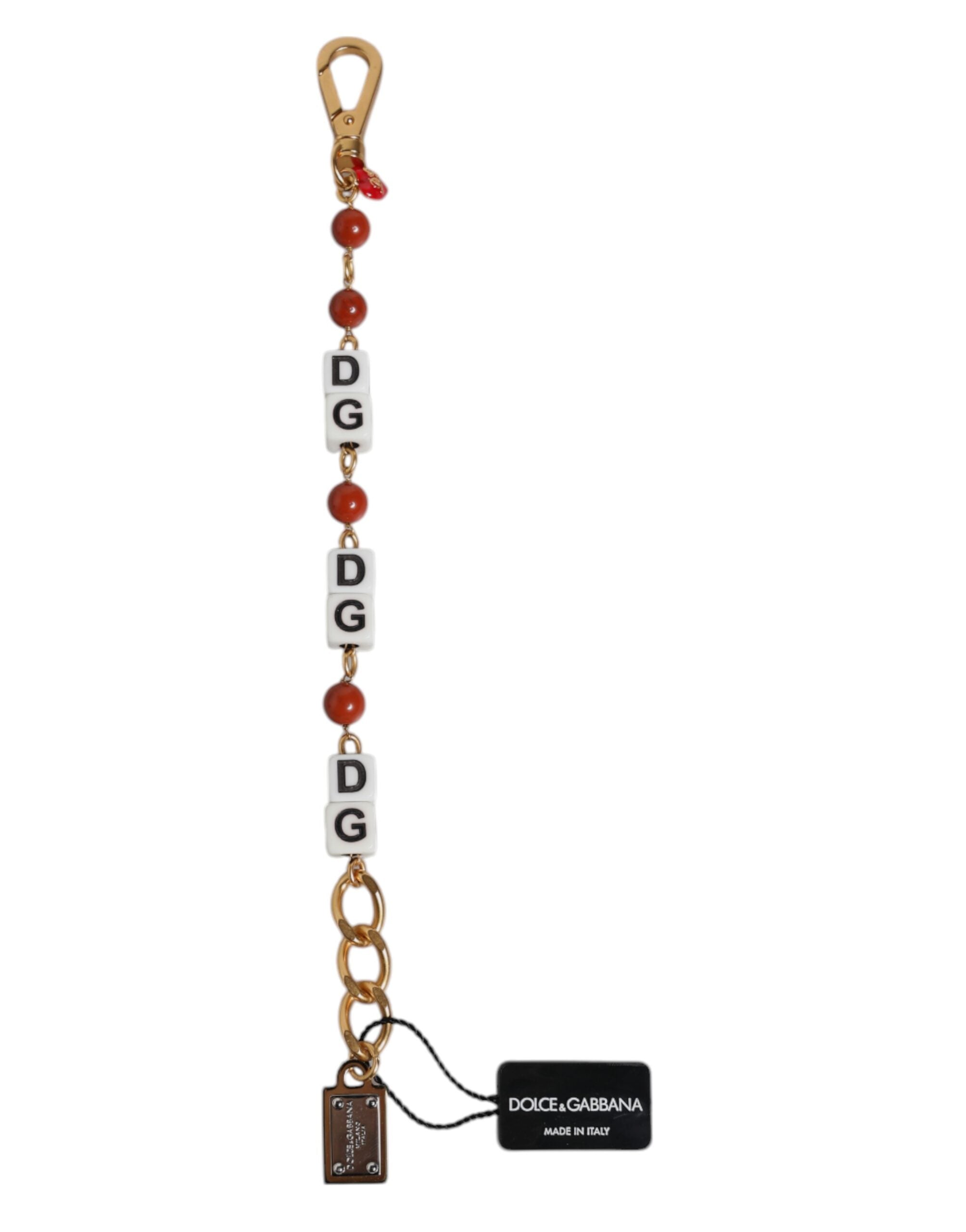 Multicolor Gold Tone Brass Chain DG Logo Dice Bracelet