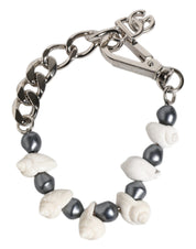Silver Tone Brass Beaded Shell DG Logo Pendant Bracelet