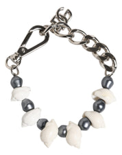 Silver Tone Brass Beaded Shell DG Logo Pendant Bracelet